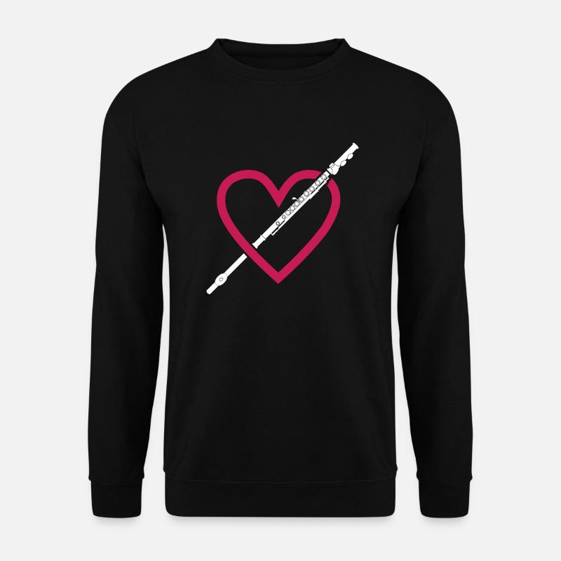 Herz Querflöte Liebe Musik - Unisex Pullover - Schwarz