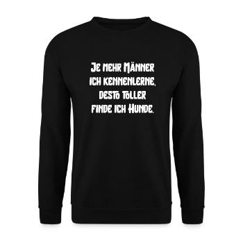 Männer und Hunde lustiger Spruch Haustiere dating - Unisex Pullover - Schwarz - Vorne - Alina (178cm) & Michal (187cm)