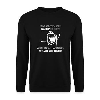 Krankenpfleger Pflegerin Pfleger Nachtschicht - Unisex Pullover - Schwarz - Vorne - Alina (178cm) & Michal (187cm)