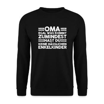 Enkelkinder Großmutter Oma - Unisex Pullover - Schwarz - Vorne - Alina (178cm) & Michal (187cm)