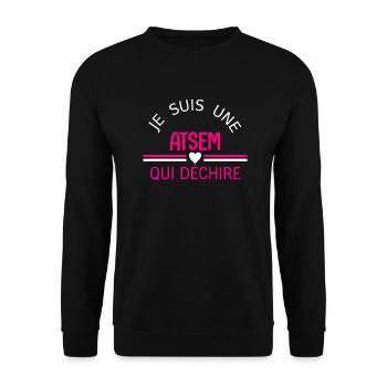 je suis une atsem qui déchire - Unisex Pullover - Schwarz - Vorne - Alina (178cm) & Michal (187cm)