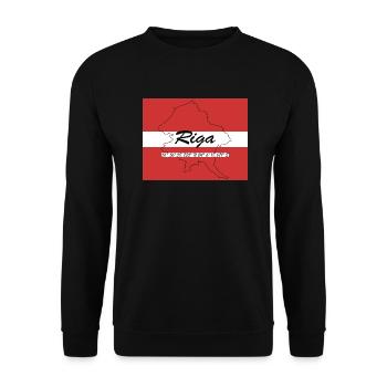 Riga - Hauptstadt mit GPS & Flagge - Unisex Pullover - Schwarz - Vorne - Alina (178cm) & Michal (187cm)