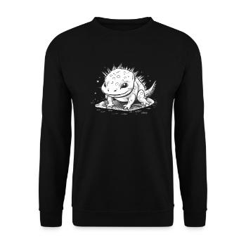 Verspielter Baby Axolotl als freches Tierkind - Unisex Pullover - Schwarz - Vorne - Alina (178cm) & Michal (187cm)