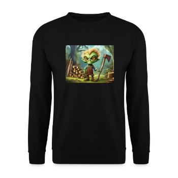 niedlicher kleiner grüner Retro-Außerirdischer schneidet Holzschnitt - Unisex Pullover - Schwarz - Vorne - Alina (178cm) & Michal (187cm)