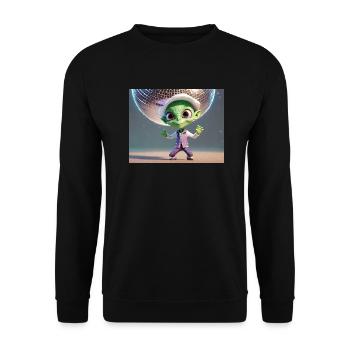 Alien tanzt auf einer Party unter einer Discokugel - Unisex Pullover - Schwarz - Vorne - Alina (178cm) & Michal (187cm)