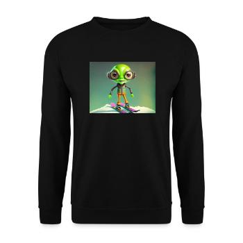 mignon petit vert rétro vintage alien skie - Sweat-shirt Unisexe - noir - Devant - Alina (178cm) & Michal (187cm)