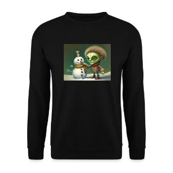 Vintage-Alien baut einen Schneemann - Unisex Pullover - Schwarz - Vorne - Alina (178cm) & Michal (187cm)