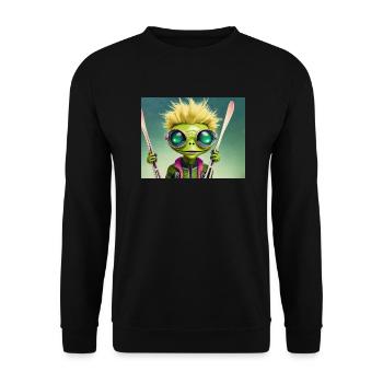 mignon petit vert rétro vintage alien skie - Sweat-shirt Unisexe - noir - Devant - Alina (178cm) & Michal (187cm)