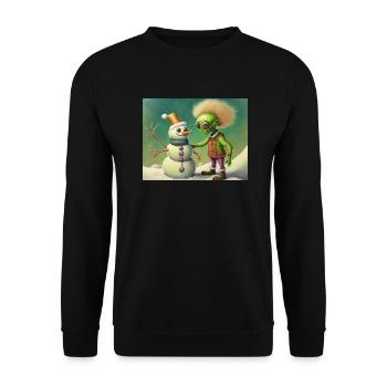 Alien baut einen Schneemann - Unisex Pullover - Schwarz - Vorne - Alina (178cm) & Michal (187cm)