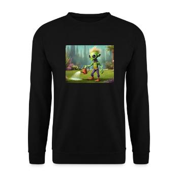 niedliche kleine grüne retro vintage alien jeden tag - Unisex Pullover - Schwarz - Vorne - Alina (178cm) & Michal (187cm)