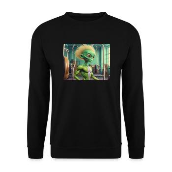 cute little green retro vintage alien workout gym - Unisex Sweatshirt - black - Front - Alina (178cm) & Michal (187cm)