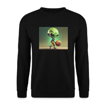 niedliche kleine grüne retro vintage alien basketball - Unisex Pullover - Schwarz - Vorne - Alina (178cm) & Michal (187cm)