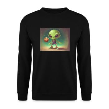 niedliches kleines grünes retro vintage alien basketball - Unisex Pullover - Schwarz - Vorne - Alina (178cm) & Michal (187cm)