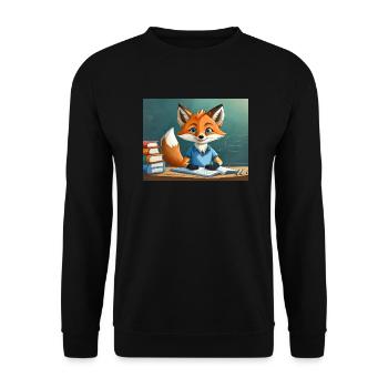 Niedlicher kleiner Teufel Fuchs Alltag – liest - Unisex Pullover - Schwarz - Vorne - Alina (178cm) & Michal (187cm)