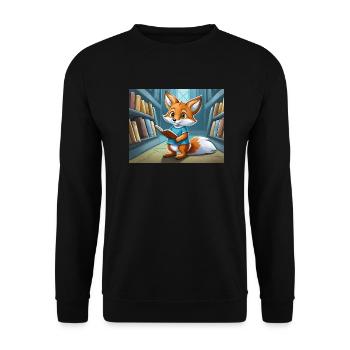 Niedlicher kleiner Teufel Fuchs Alltag – liest - Unisex Pullover - Schwarz - Vorne - Alina (178cm) & Michal (187cm)