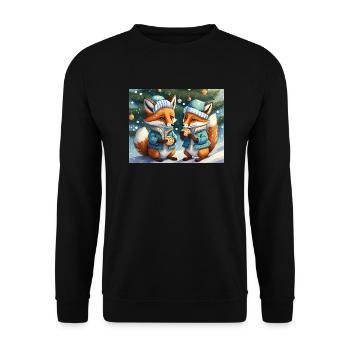 Niedlicher kleiner Teufel Fuchs Alltag – Kekse - Unisex Pullover - Schwarz - Vorne - Alina (178cm) & Michal (187cm)