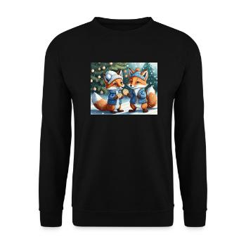 Niedlicher kleiner Teufel Fuchs Alltag – Kekse - Unisex Pullover - Schwarz - Vorne - Alina (178cm) & Michal (187cm)
