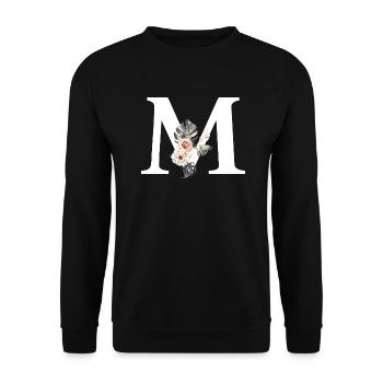 Tropischer Blumenbuchstabe M - Unisex Pullover - Schwarz - Vorne - Alina (178cm) & Michal (187cm)