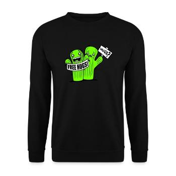 Free Hugs Kaktus Umarmung Gesicht Traurig Schild - Unisex Pullover - Schwarz - Vorne - Alina (178cm) & Michal (187cm)