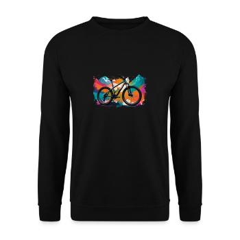 illustration,mountainbike,rennrad,graffiti,berge - Unisex Pullover - Schwarz - Vorne - Alina (178cm) & Michal (187cm)