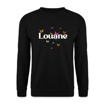 LOUANE - Beau prénom de fille avec des papillons - Sweat-shirt Unisexe - noir - Devant - Alina (178cm) & Michal (187cm)