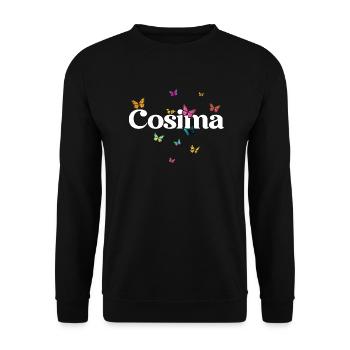COSIMA - Schöner Mädchen Name mit Schmetterlingen - Unisex Pullover - Schwarz - Vorne - Alina (178cm) & Michal (187cm)
