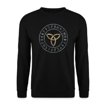 Runen Kreis mit Triquetra - Unisex Pullover - Schwarz - Vorne - Alina (178cm) & Michal (187cm)