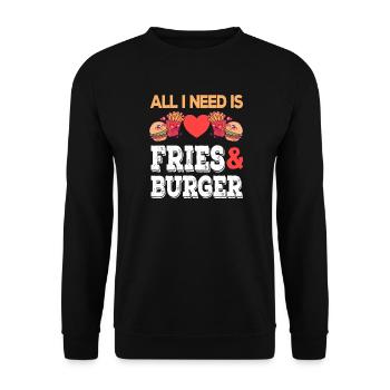 All I need is Fries & Burger Junk Food Pommes - Unisex Sweatshirt - black - Front - Alina (178cm) & Michal (187cm)