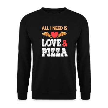 All I need is Love and Pizza Junk Food Fastfood - Unisex Sweatshirt - black - Front - Alina (178cm) & Michal (187cm)
