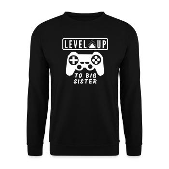 Level Up to big sister - Unisex Sweatshirt - black - Front - Alina (178cm) & Michal (187cm)