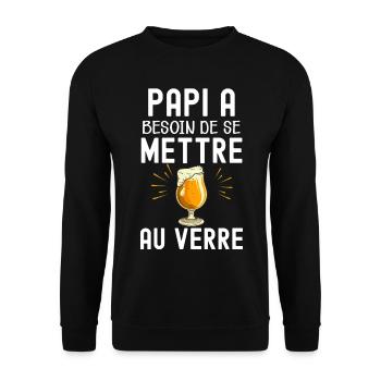 Papi Au Verre Humour Apéro Jardin - Sweat-shirt Unisexe - noir - Devant - Alina (178cm) & Michal (187cm)
