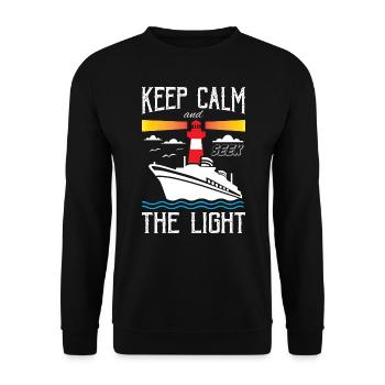 Keep Calm and Seek The Light Lighthouse - Unisex Pullover - Schwarz - Vorne - Alina (178cm) & Michal (187cm)