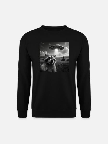 Waschbär Selfie mit Ufo - Unisex Pullover - Schwarz