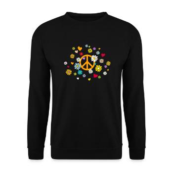 Peace-Zeichen Blume Herz flower power Valentinstag - Unisex Pullover - Schwarz - Vorne - Alina (178cm) & Michal (187cm)