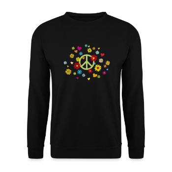 Peacezeichen Blumen Herz flower power Valentinstag - Unisex Pullover - Schwarz - Vorne - Alina (178cm) & Michal (187cm)