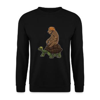 Sloth Rides A Turtle - Speed Is Overrated - Unisex Sweatshirt - black - Front - Alina (178cm) & Michal (187cm)