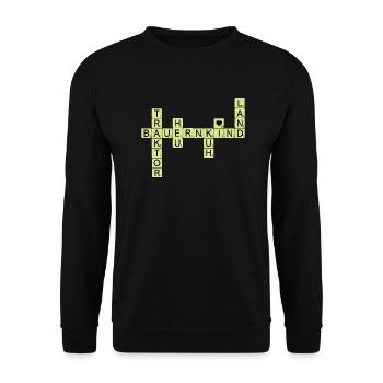 Schriftzug Bauernkind Traktor Heu Kuh Buchstaben - Unisex Pullover - Schwarz - Vorne - Alina (178cm) & Michal (187cm)