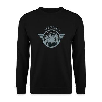 Je peux pas j'ai moto cadeau humour motard motarde - Sweat-shirt Unisexe - noir - Devant - Alina (178cm) & Michal (187cm)