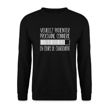 Prochaine connerie en cours de chargement - Sweat-shirt Unisexe - noir - Devant - Alina (178cm) & Michal (187cm)