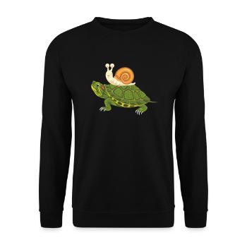 Funny happy turtle and snail - Unisex Sweatshirt - black - Front - Alina (178cm) & Michal (187cm)