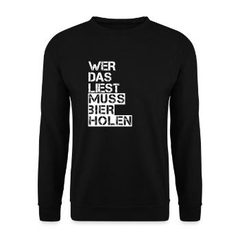 shirt wer das liest muss bier holen - Unisex Pullover - Schwarz - Vorne - Alina (178cm) & Michal (187cm)