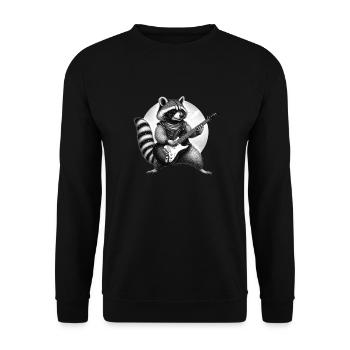 Waschbär mit E-Gitarre - Unisex Pullover - Schwarz - Vorne - Alina (178cm) & Michal (187cm)