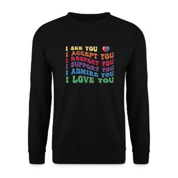 Stolz - Akzeptieren Respekt Unterstützen Bewundern Lieben - Unisex Pullover - Schwarz - Vorne - Alina (178cm) & Michal (187cm)