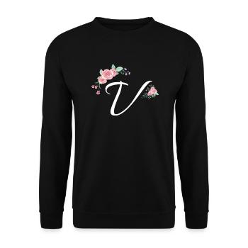 Lettre v fleurs - Sweat-shirt Unisexe - noir - Devant - Alina (178cm) & Michal (187cm)