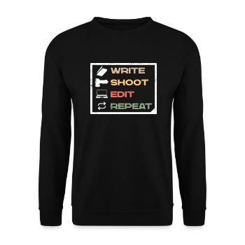 Journalist Journalism Write Edit Repeat - Unisex Pullover - Schwarz - Vorne - Alina (178cm) & Michal (187cm)