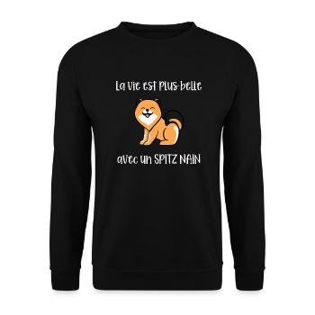 La vie est plus belle avec un spitz nain - Sweat-shirt Unisexe - noir - Devant - Alina (178cm) & Michal (187cm)