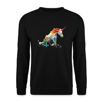 Origami Geometrie Einhorn bunt modern arty - Unisex Pullover - Schwarz - Vorne - Alina (178cm) & Michal (187cm)