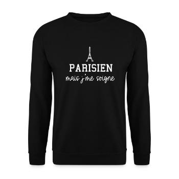 parisien mais j'me soigne cadeau - Sweat-shirt Unisexe - noir - Devant - Alina (178cm) & Michal (187cm)