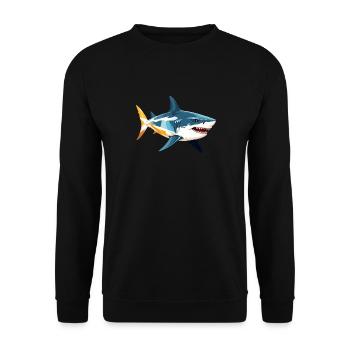 Hai Vektor Kunst mit lebendiger Farbillustration - Unisex Pullover - Schwarz - Vorne - Alina (178cm) & Michal (187cm)