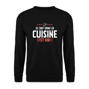 Le chef dans la cuisine c'est bibi ! - Tablier - Sweat-shirt Unisexe - noir - Devant - Alina (178cm) & Michal (187cm)